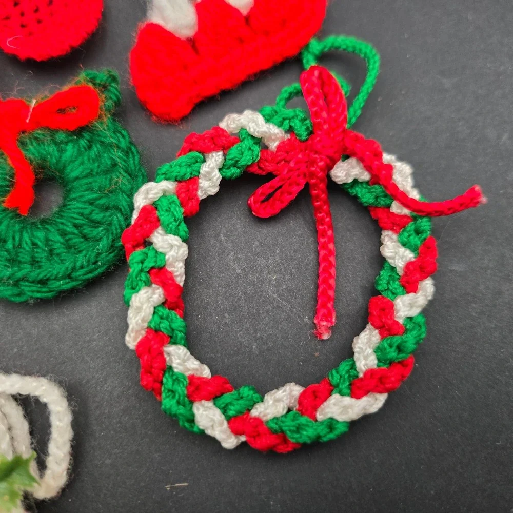 Vintage Handmade Crochet Plastic Canvas Christmas Ornament Lot 10pc Stocking
